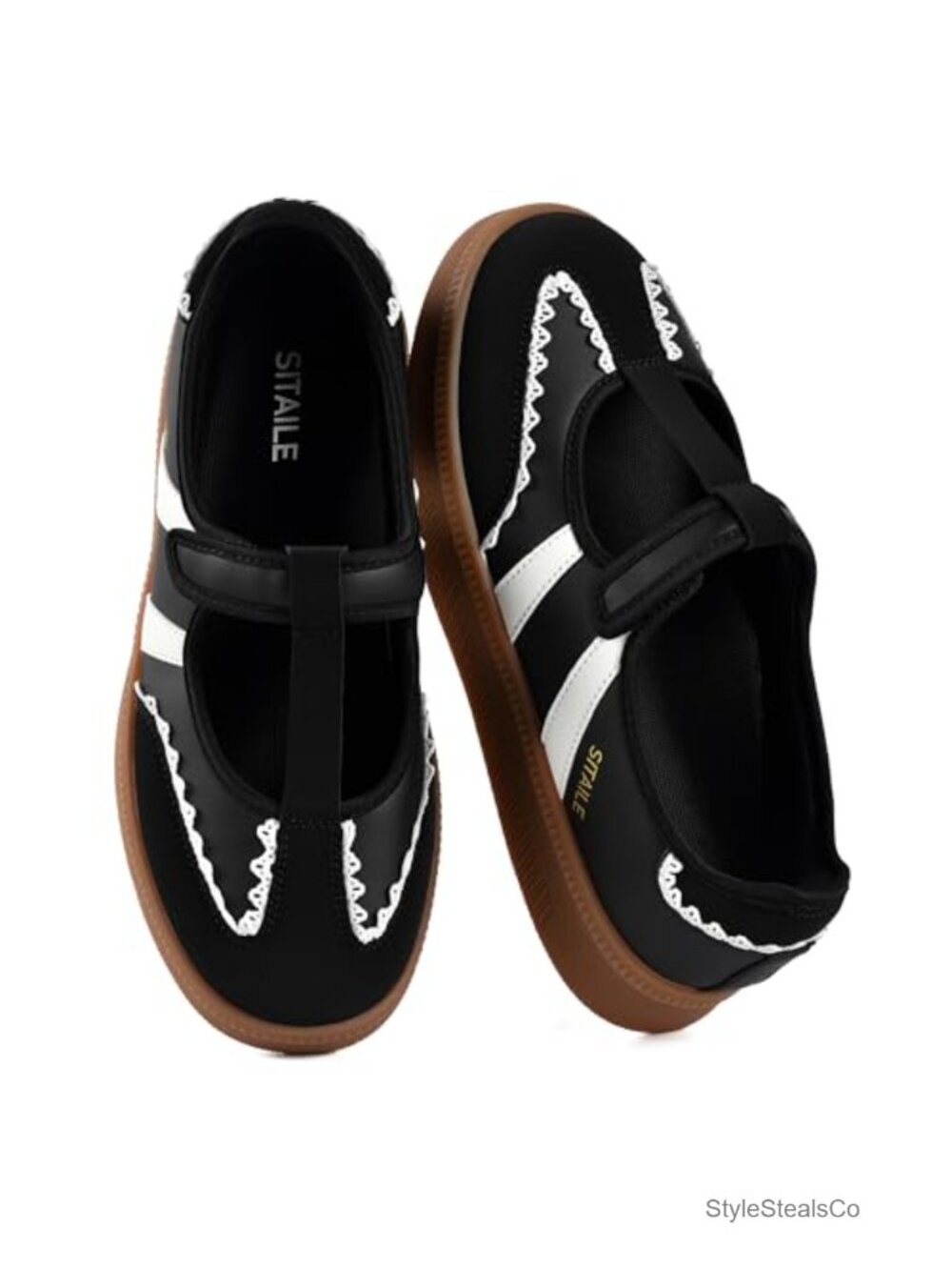 Vintage Mary Jane Sneakers for Women PU Leather Adjustable Strap Orthopedic